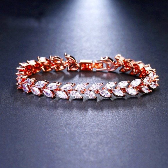 Wedding Bridal Bracelet 18k Rose Gold Plated Grade 3A Cubic Zirconia Bracelets - Picture 1 of 3